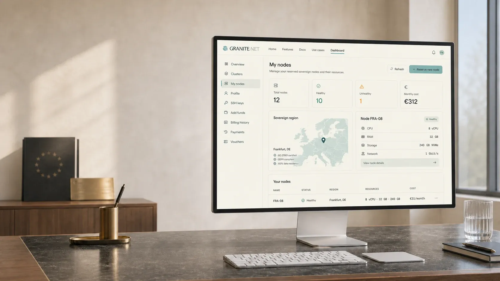 GraniteNet dashboard shown on a monitor in an office